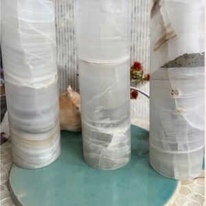 Elegant White Onyx Cylinder Lamps